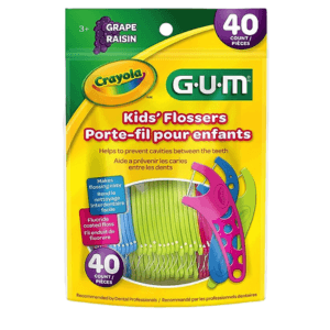 Flosser GUM Crayola, Fio Dental Infantil com haste, Sabor Uva, 40 unid.