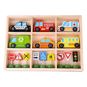 Kit de Carrinhos e Placas de Trânsito Madeira TKF050 Tooky Toy