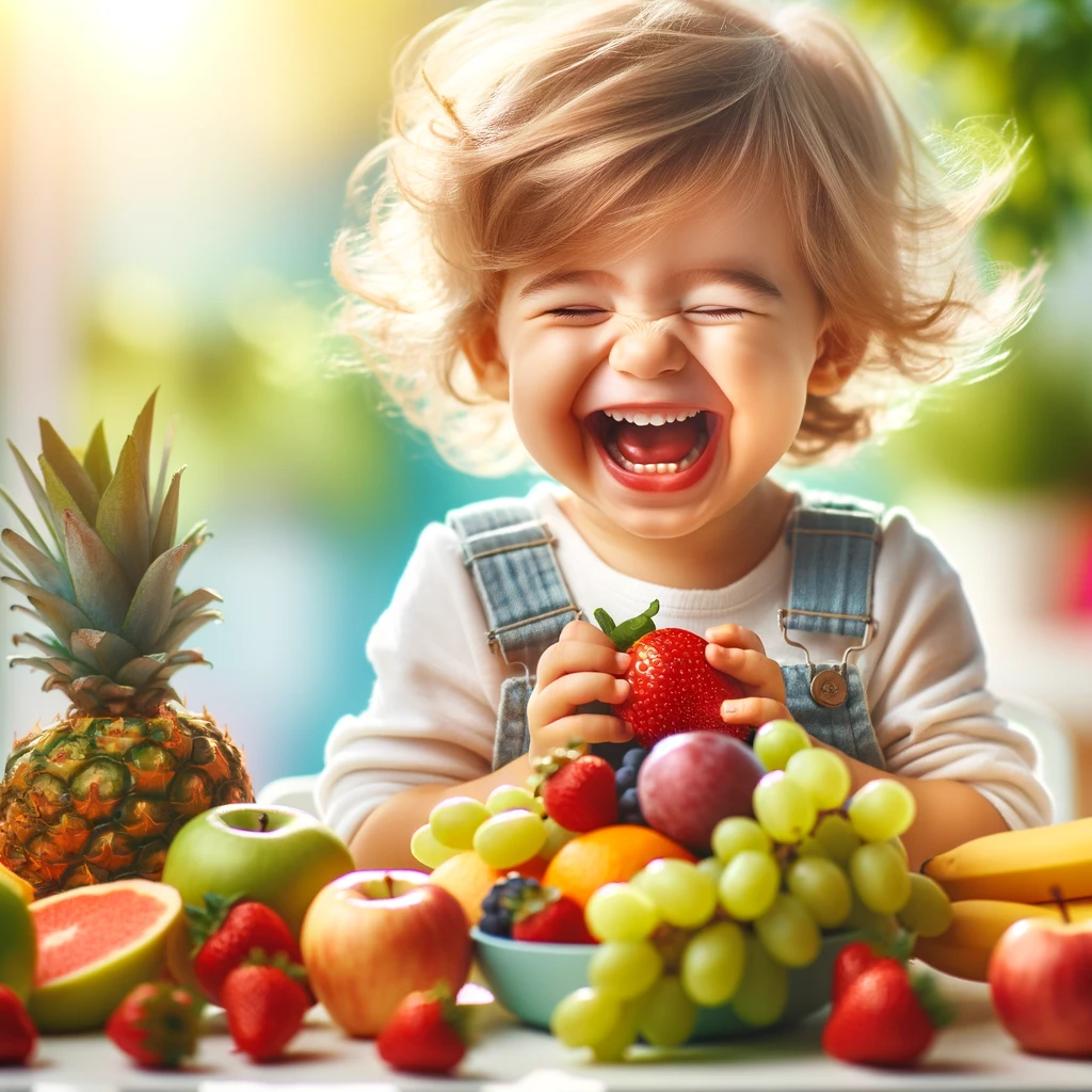 crianca alegre de 2 anos desfrutando de uma refeicao saudavel de frutas coloridas Manual Materno